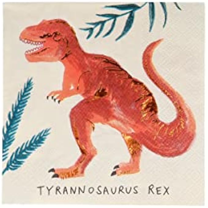 DINOSAUR KINGDOM SMALL NAPKINS PACK OF 16FOIL DINOSAUR PARTY PAPER NAPKINS IN 2 DESIGNS FOR BIRTHDAY, KIDS, ADULT, CELEBRATION, TABLE DECOR, FUN, THEMED EVENTS - Image 4